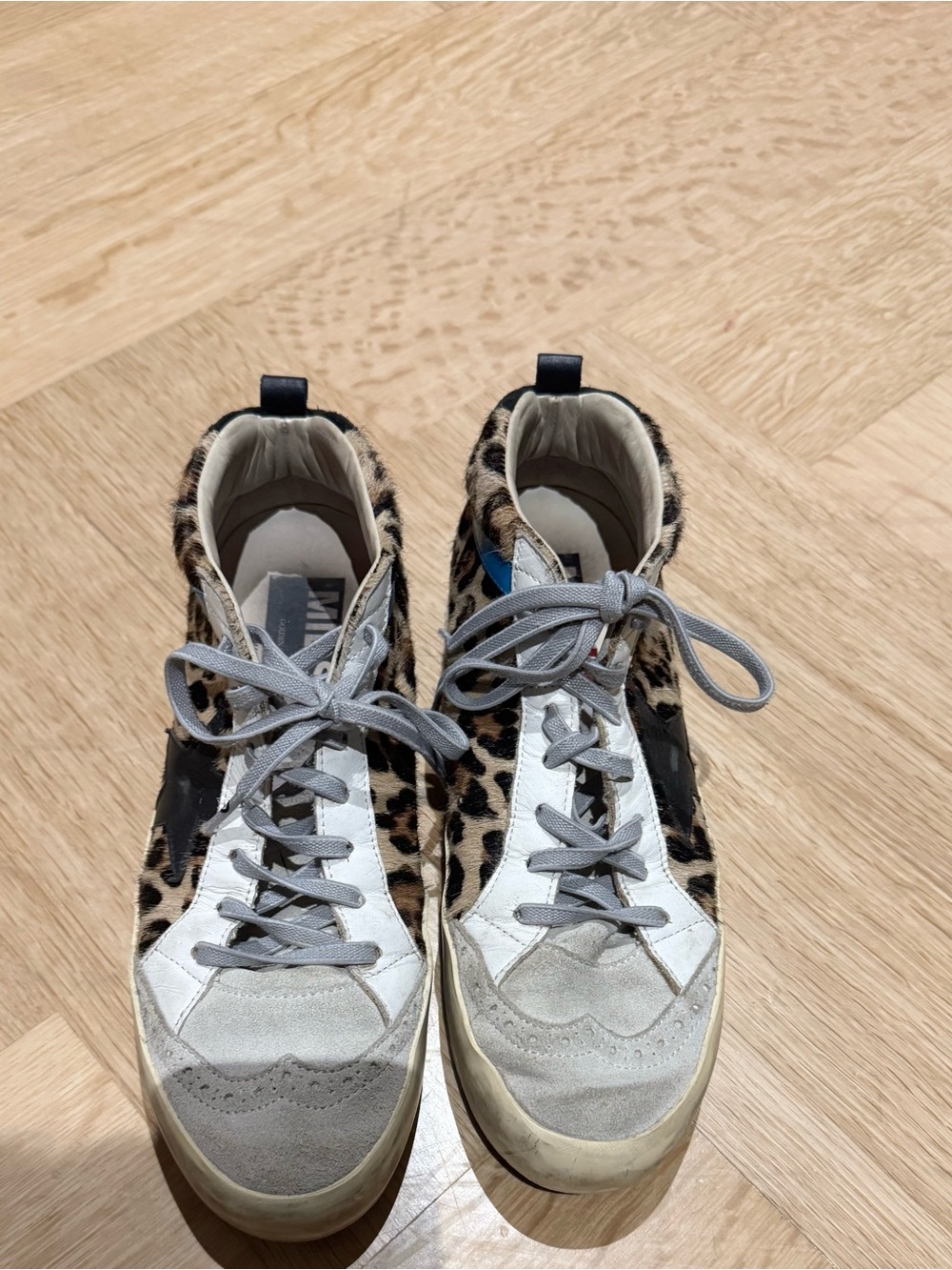 Golden Goose Mid Star Sneakers in Leopard-Print Pony Skin with Black Leather